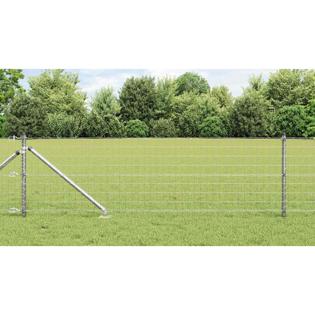 Euro-Zaun mit Stacheln 50 x 0,6 m Verzinkter Stahl Silber Netz