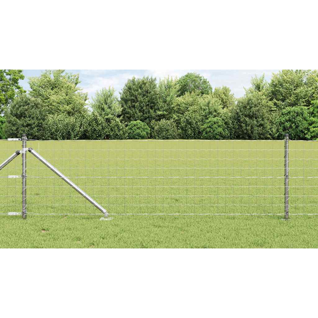 Euro-Zaun mit Stacheln 50 x 0,6 m Verzinkter Stahl Silber Netz