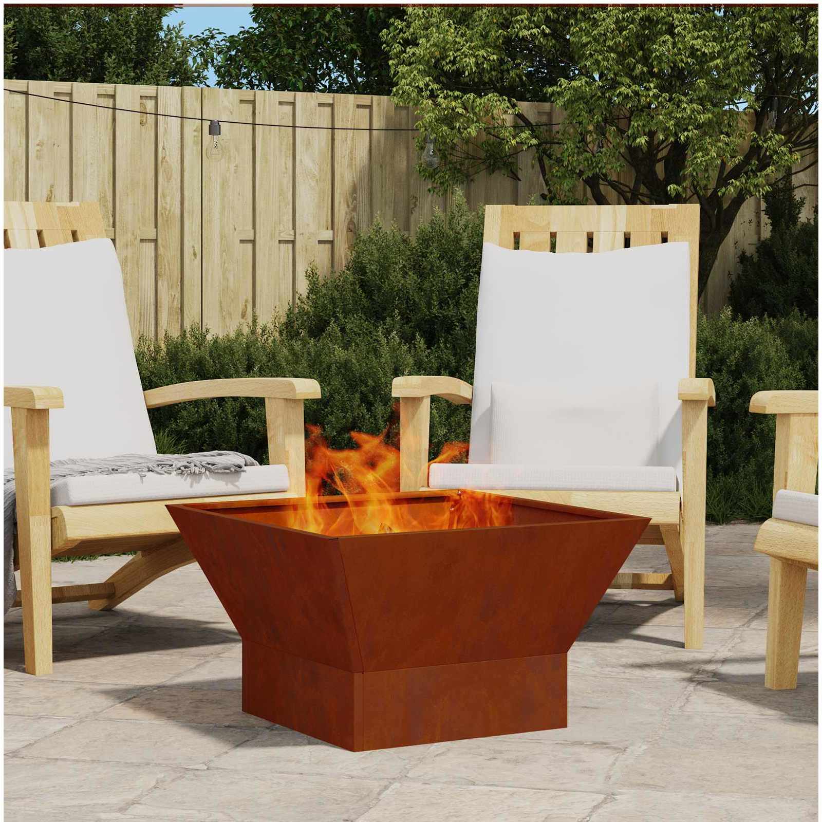 Feuerstelle Rostoptik 60 x 60 x 35 cm Wetterfeststahl