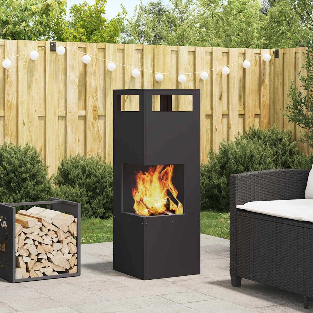Feuerstelle Schwarz 35 x 35 x 100 cm Wetterfeststahl