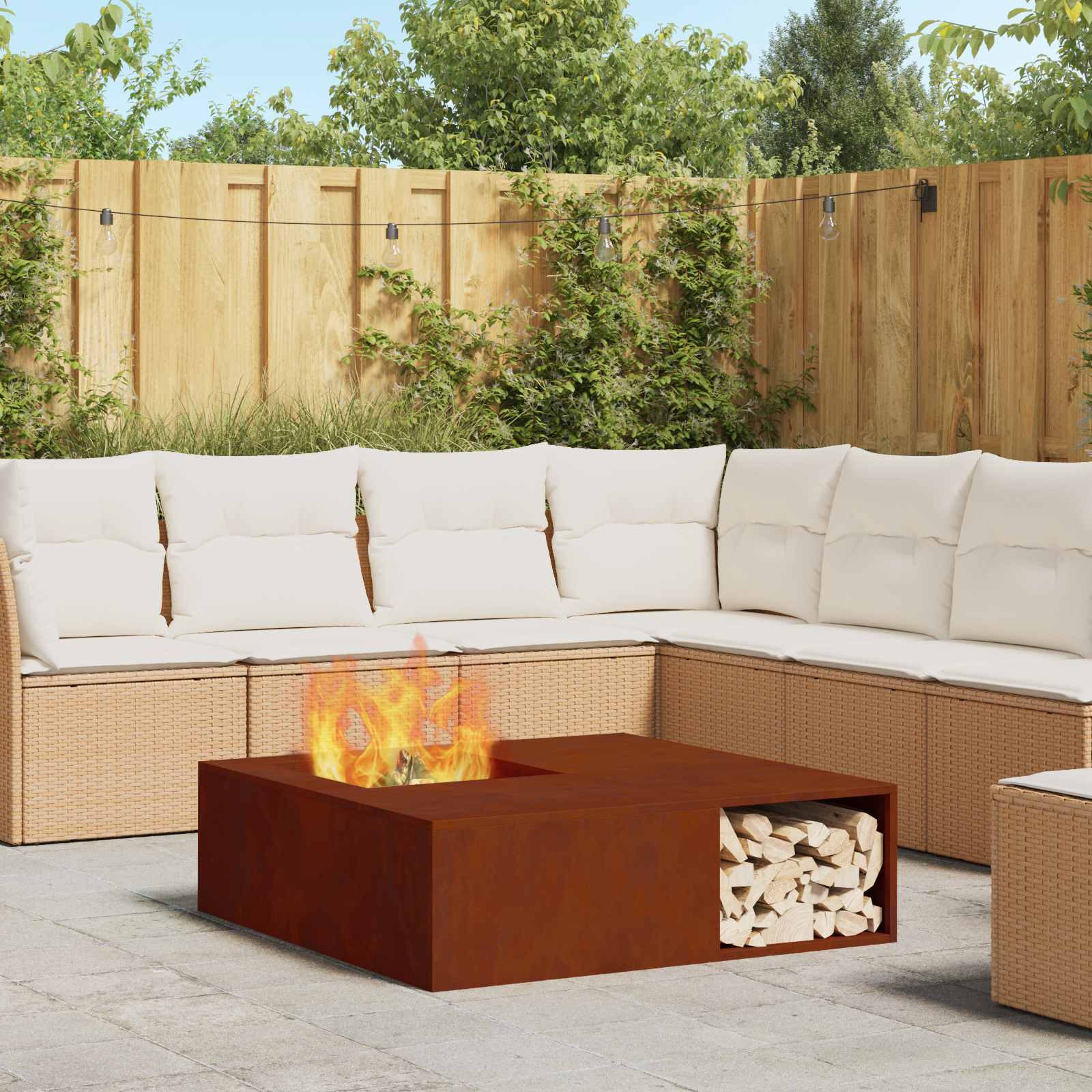 Feuerstelle Rostoptik 100 x 100 x 30 cm Wetterfeststahl