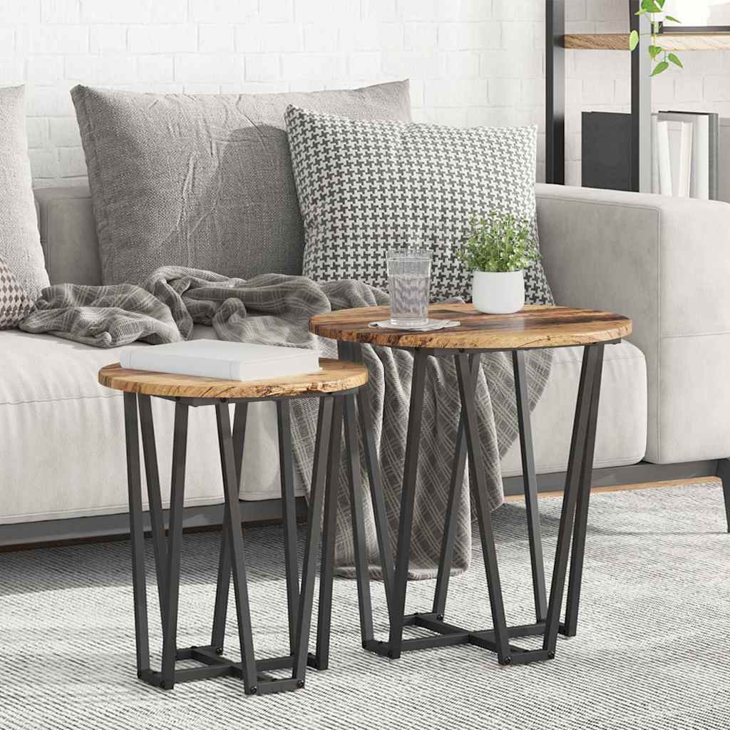 Beistelltisch-Set 2 stk. Altholz und Schwarz 50 x 50 x 50,5 cm