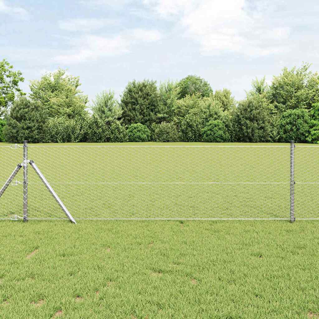 Bodenmontierter Sechseckzaun 10 x 0,6 m Verzinkter Stahl Silber