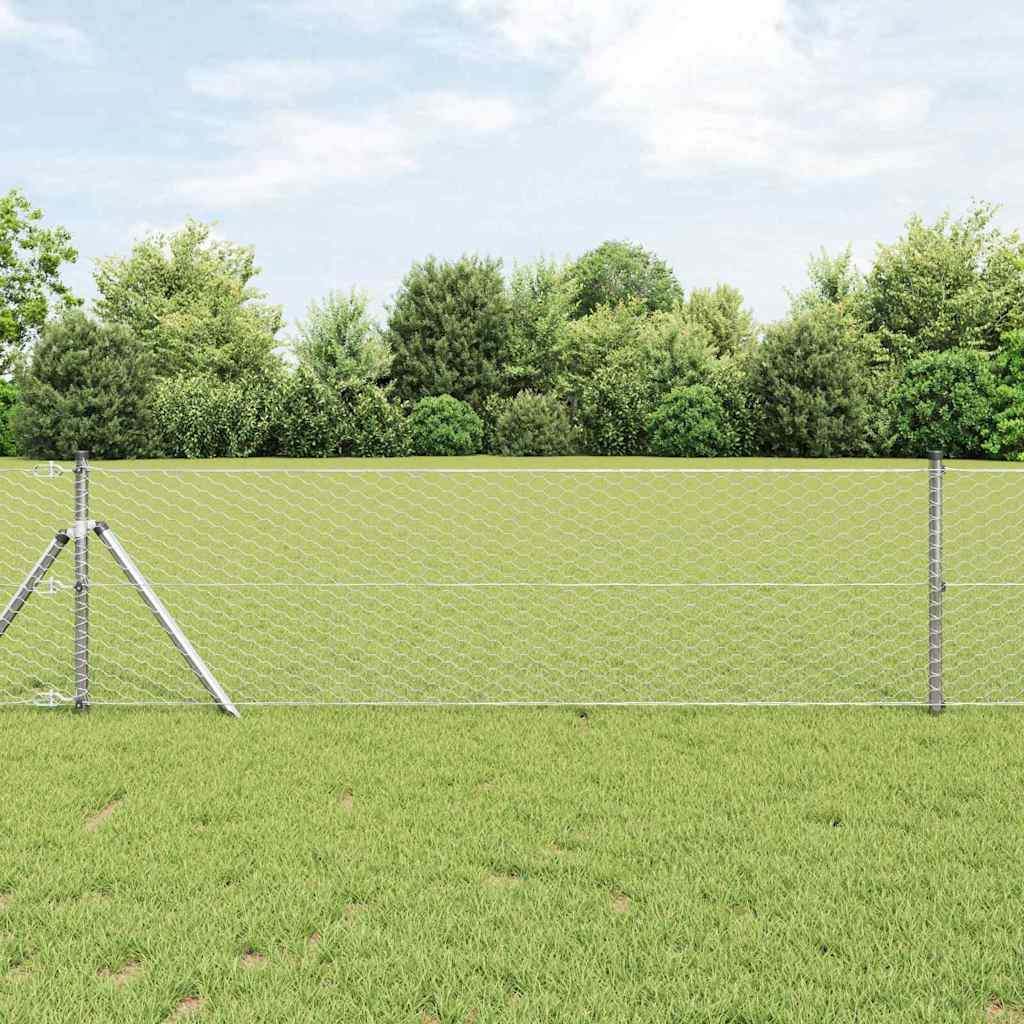 Bodenmontierter Sechseckzaun 10 x 0,6 m Verzinkter Stahl Silber