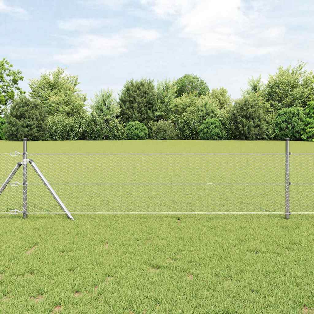 Bodenmontierter Sechseckzaun 10 x 0,8 m Verzinkter Stahl Silber