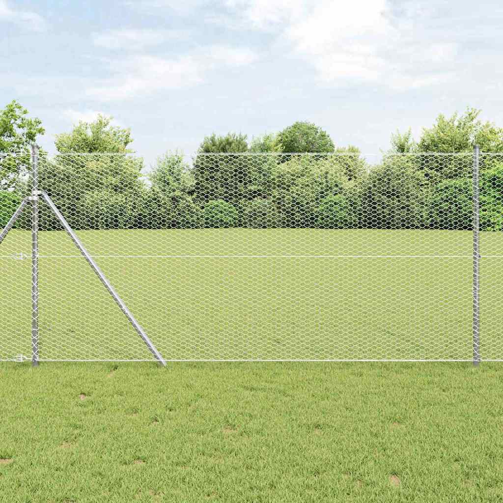 Bodenmontierter Sechseckzaun 10 x 1,2 m Verzinkter Stahl Silber