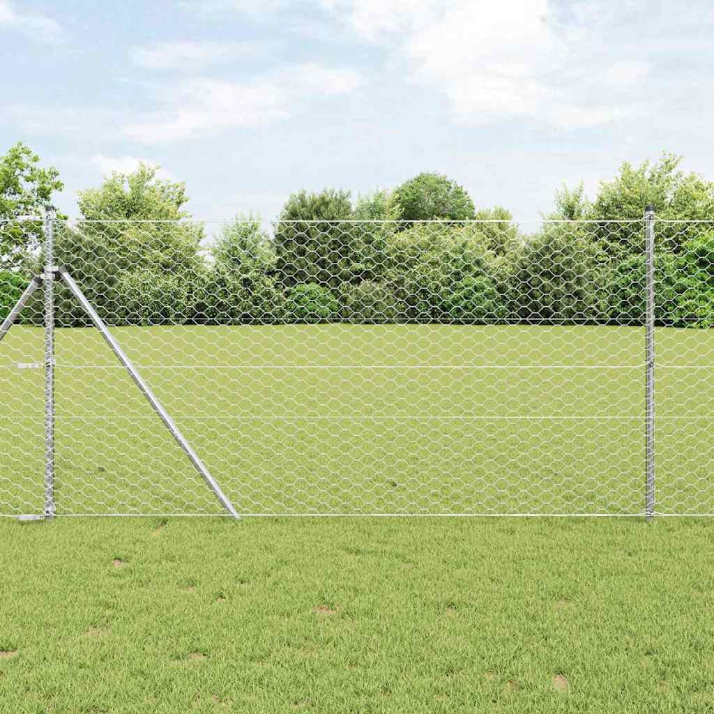 Bodenmontierter Sechseckzaun 10 x 1,4 m Verzinkter Stahl Silber
