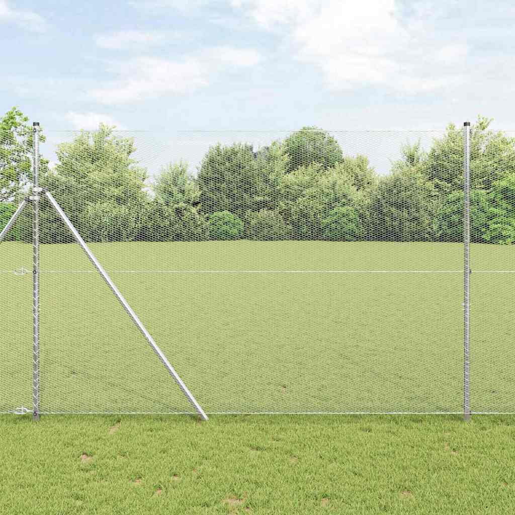 Bodenmontierter Sechseckzaun 25 x 1,6 m Verzinkter Stahl Silber