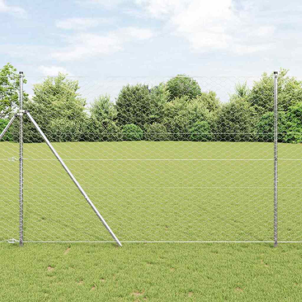 Bodenmontierter Sechseckzaun 50 x 1,5 m Verzinkter Stahl Silber