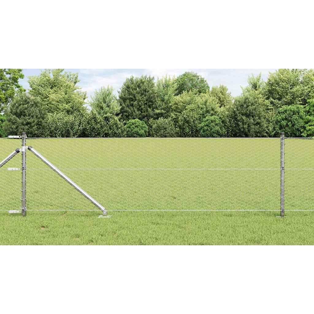 Sechseckzaun mit Pfosten 10 x 0,6 m Verzinkter Stahl Silber