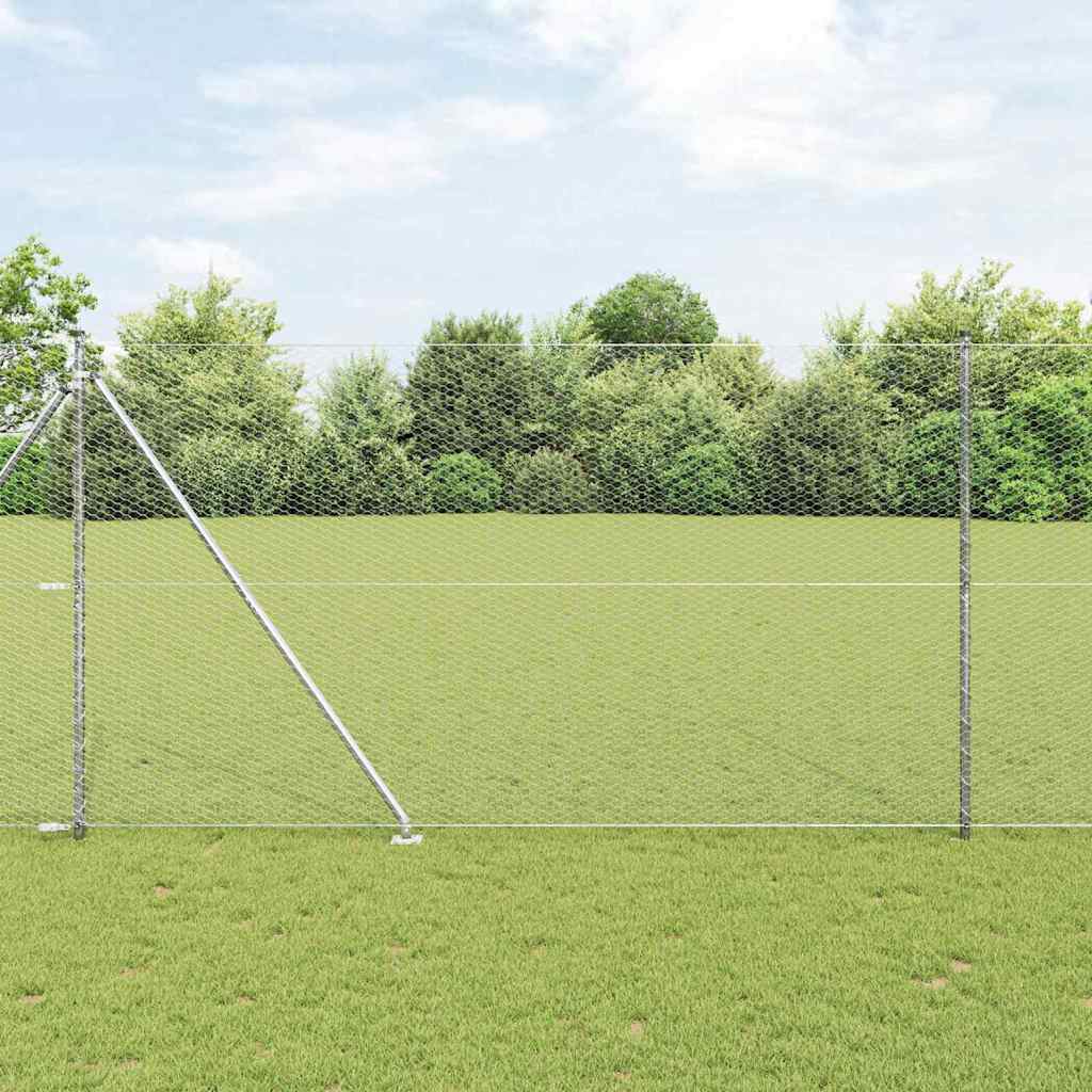 Sechseckzaun mit Pfosten 10 x 1,5 m Verzinkter Stahl Silber
