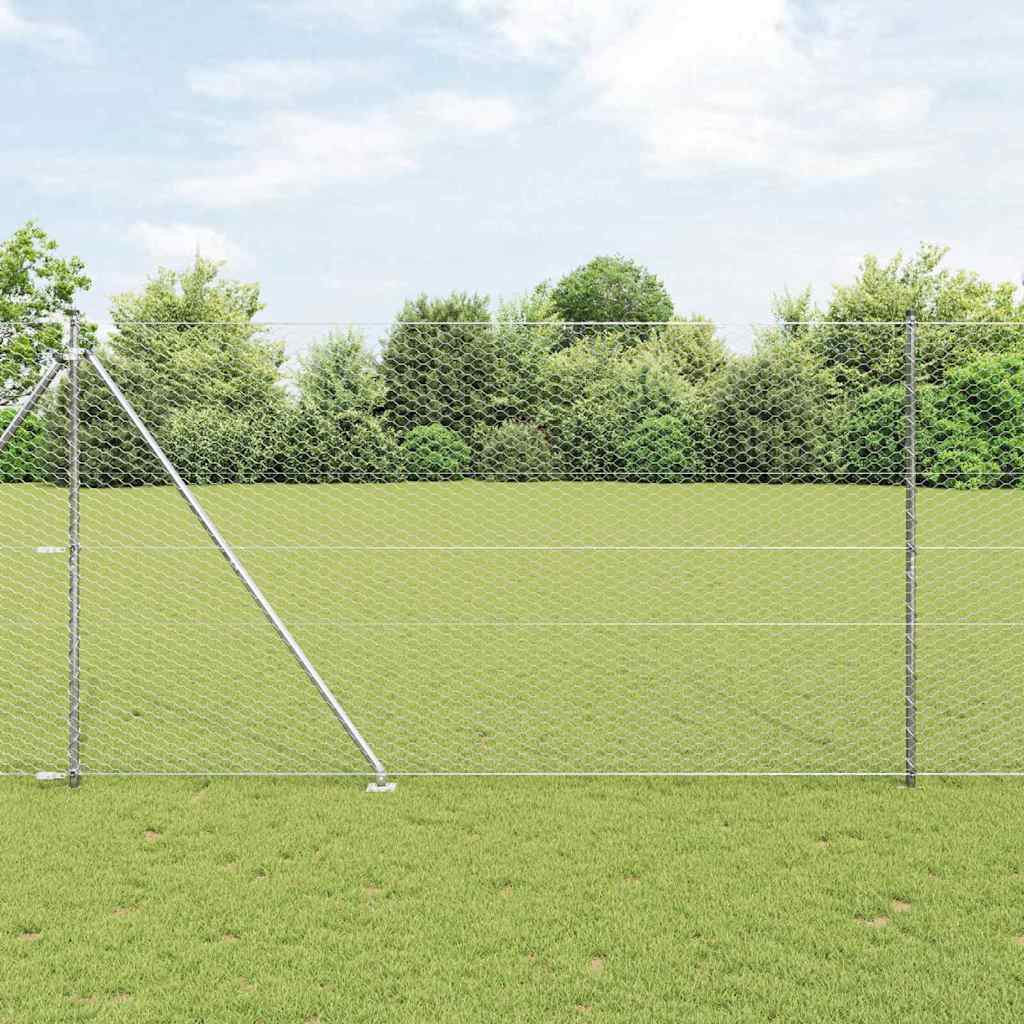 Sechseckzaun mit Pfosten 10 x 1,6 m Verzinkter Stahl Silber