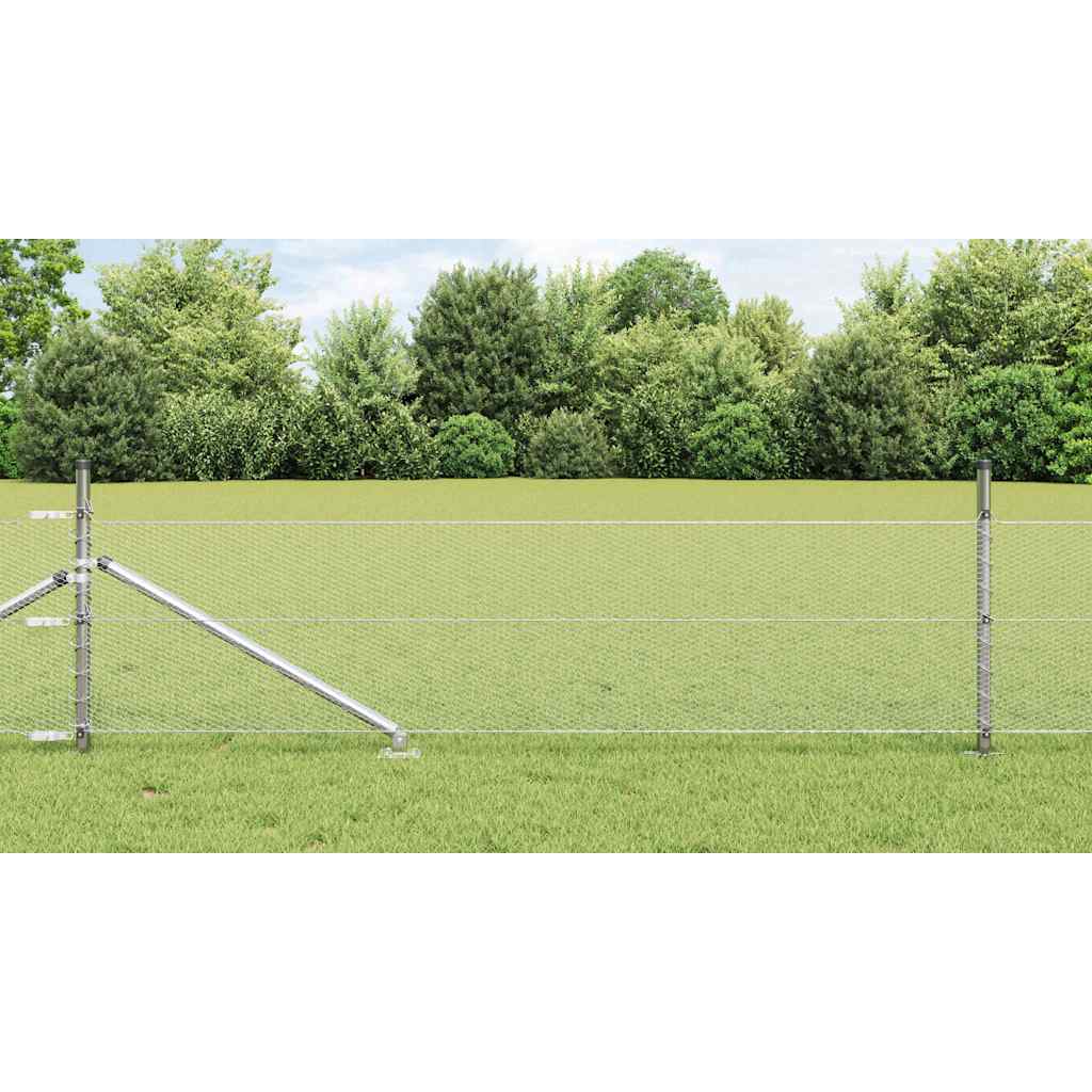 Sechseckzaun mit Pfosten 25 x 0,8 m Verzinkter Stahl Silber