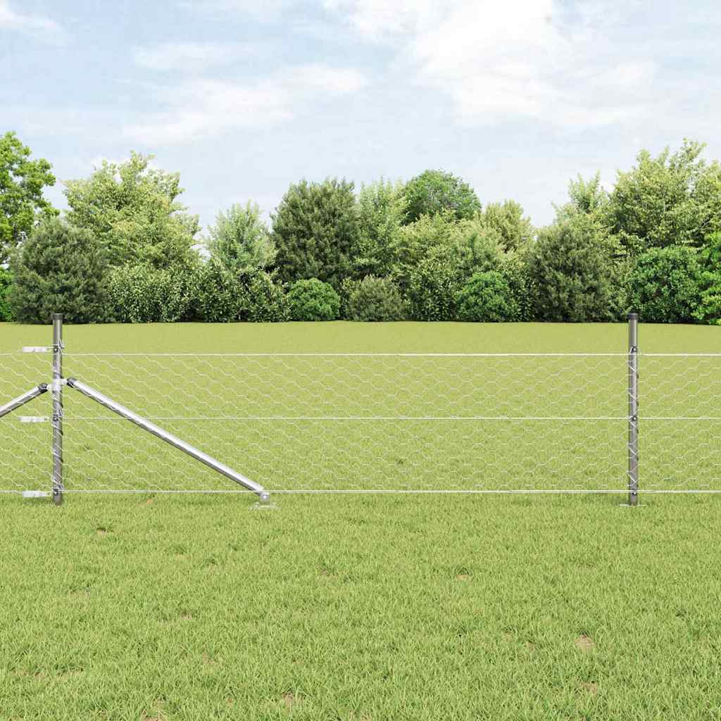Sechseckzaun mit Pfosten 50 x 0,4 m Verzinkter Stahl Silber
