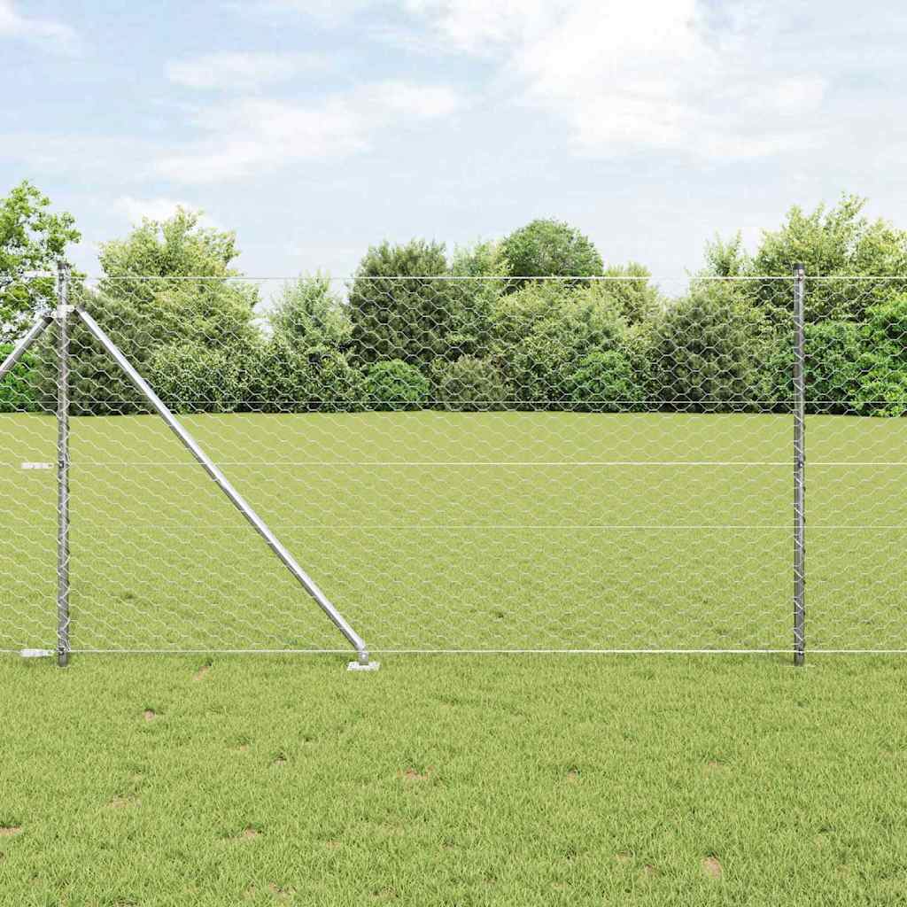 Sechseckzaun mit Pfosten 50 x 1 m Verzinkter Stahl Silber Netz