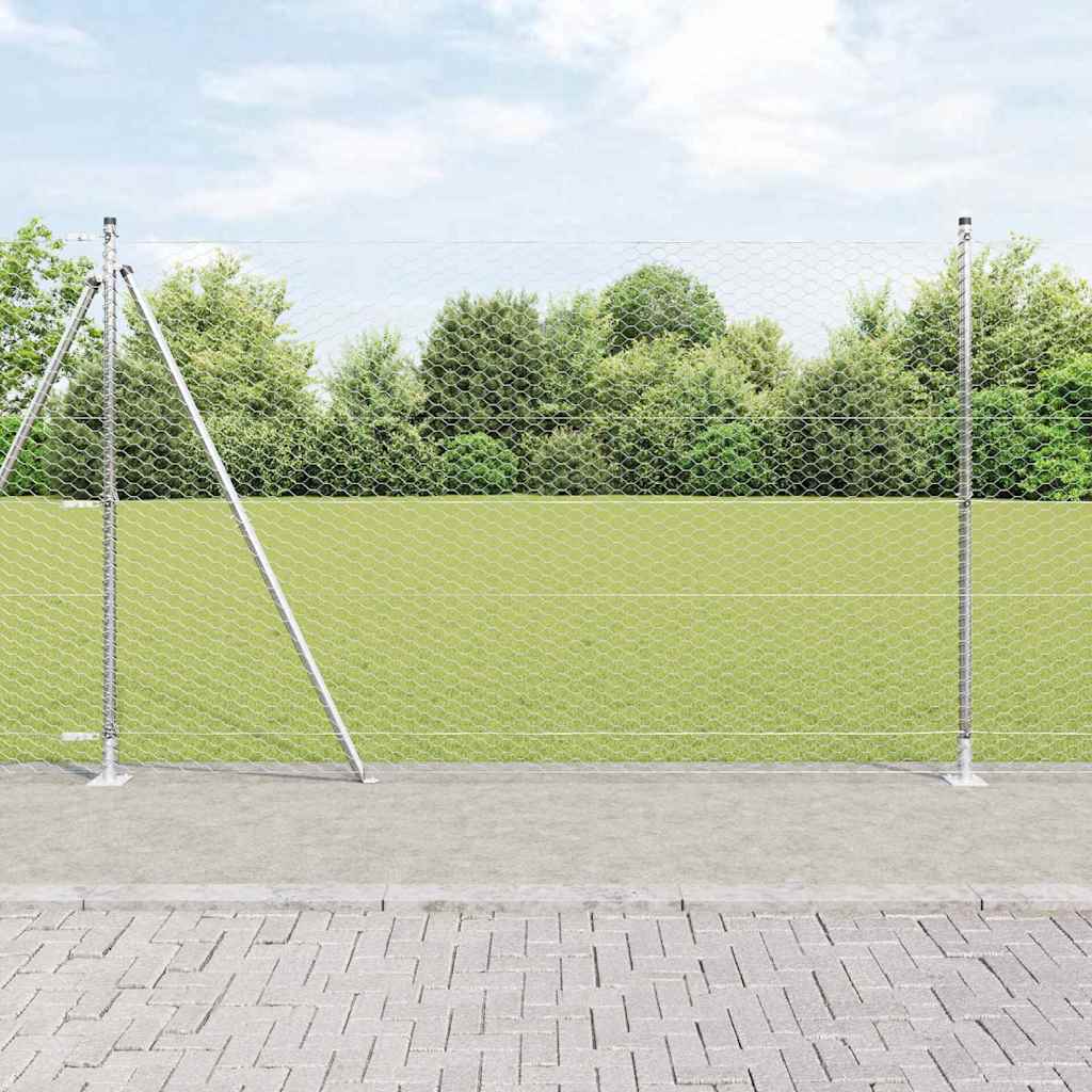 Sechseckzaun mit Betonsockel 10 x 1,5 m Verzinkter Stahl Silber