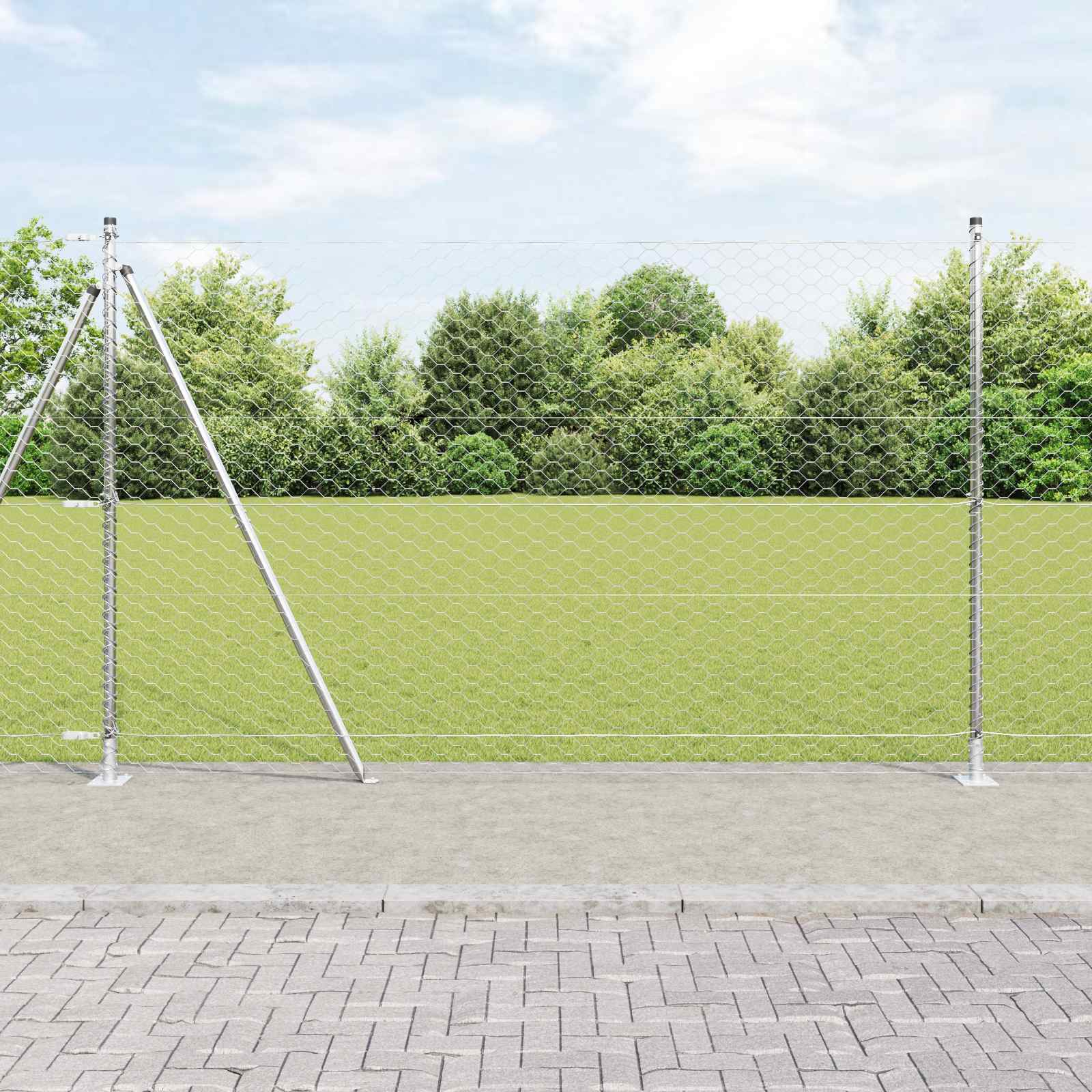 Sechseckzaun mit Betonsockel 10 x 1,5 m Verzinkter Stahl Silber