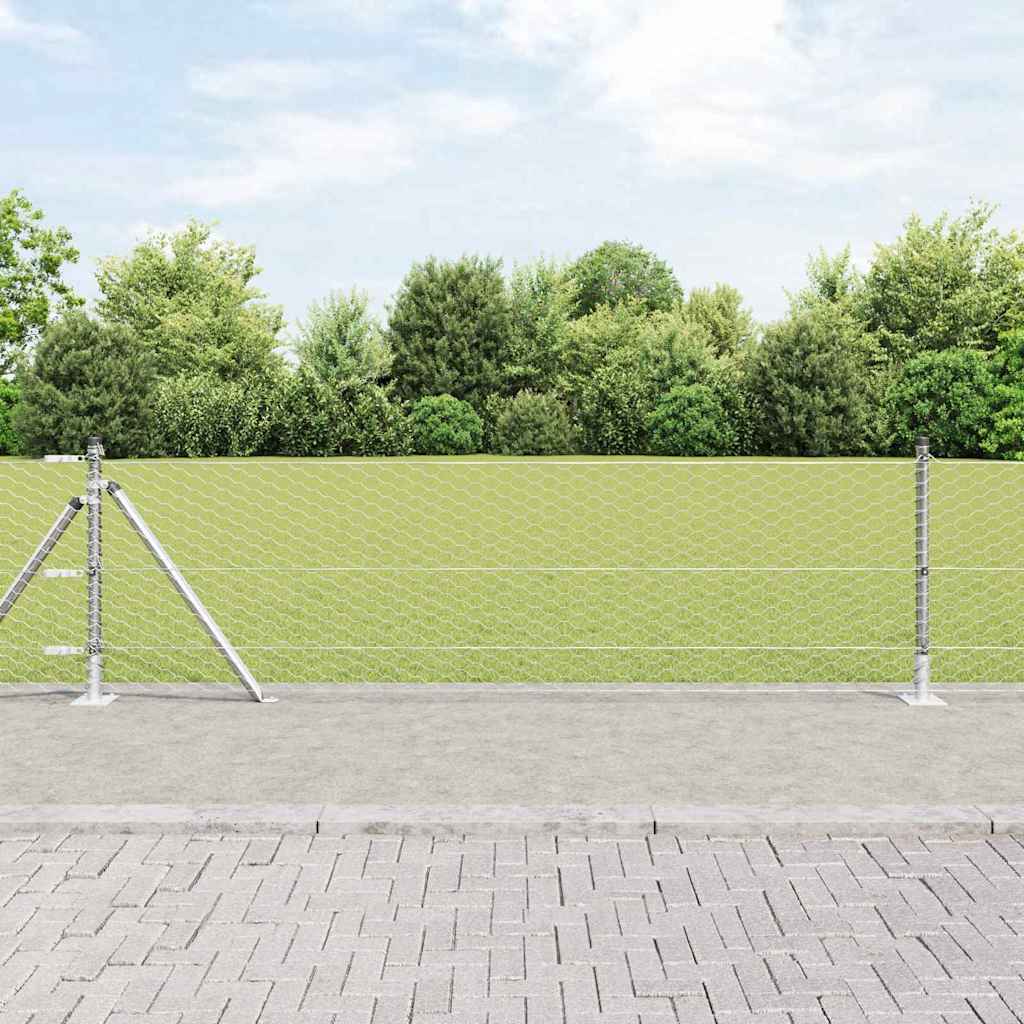 Sechseckzaun mit Betonsockel 25 x 0,4 m Verzinkter Stahl Silber