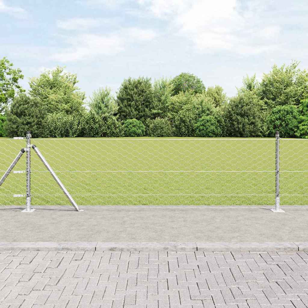 Sechseckzaun mit Betonsockel 25 x 0,5 m Verzinkter Stahl Silber