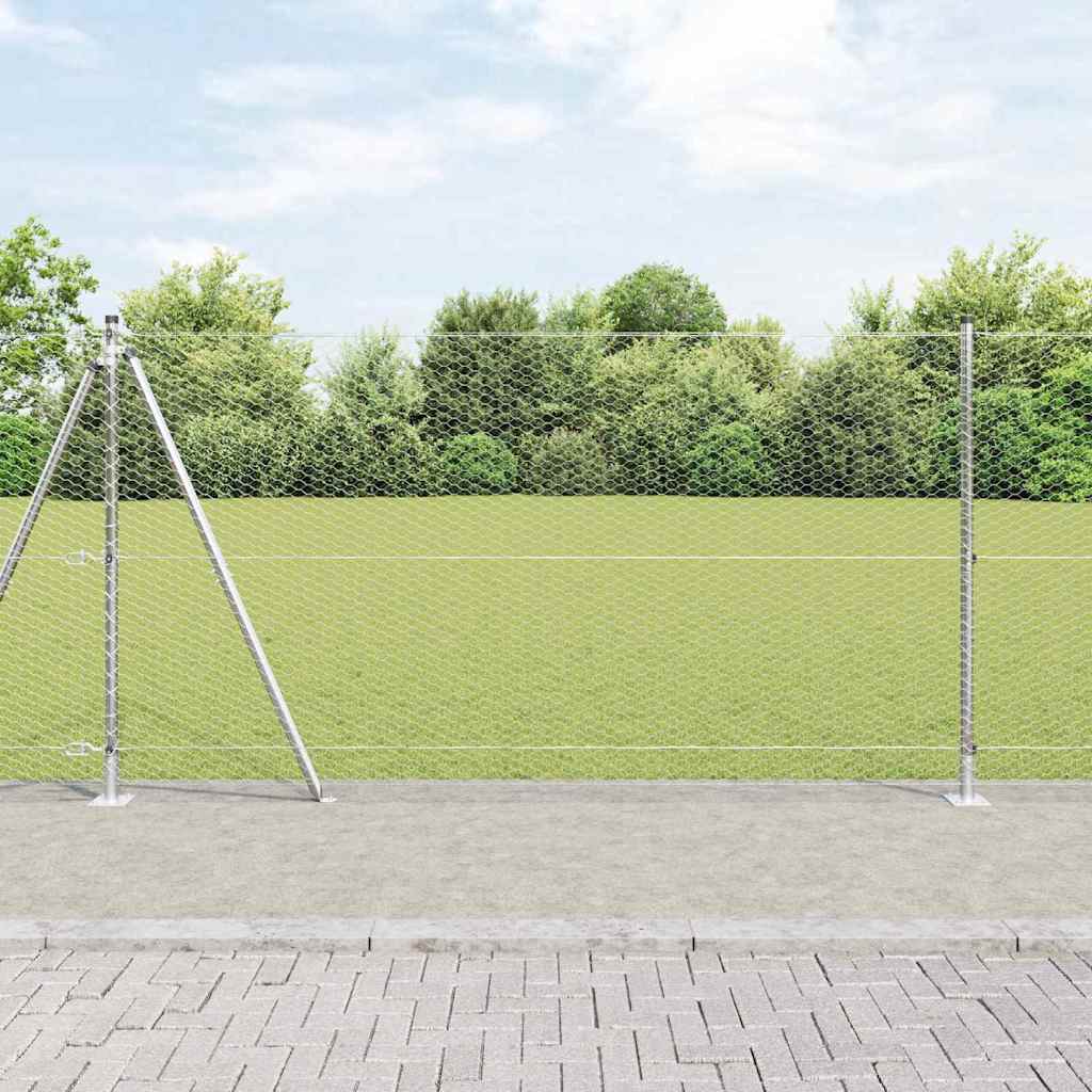 Sechseckzaun mit Betonsockel 25 x 1,2 m Verzinkter Stahl Silber