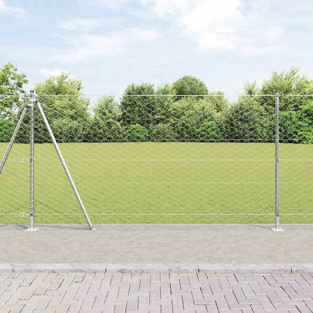 Sechseckzaun mit Betonsockel 25 x 1,2 m Verzinkter Stahl Silber