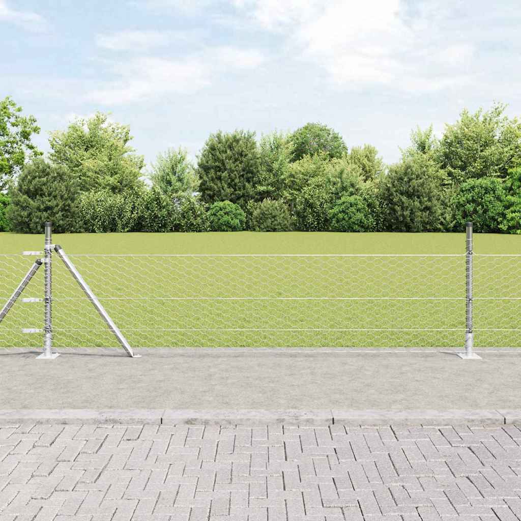 Sechseckzaun mit Betonsockel 50 x 0,4 m Verzinkter Stahl Silber