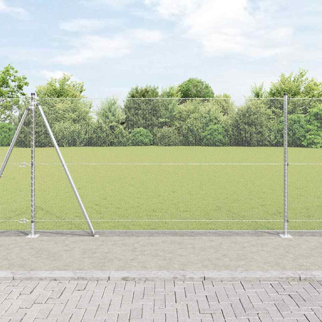 Sechseckzaun mit Betonsockel 50 x 1,2 m Verzinkter Stahl Silber