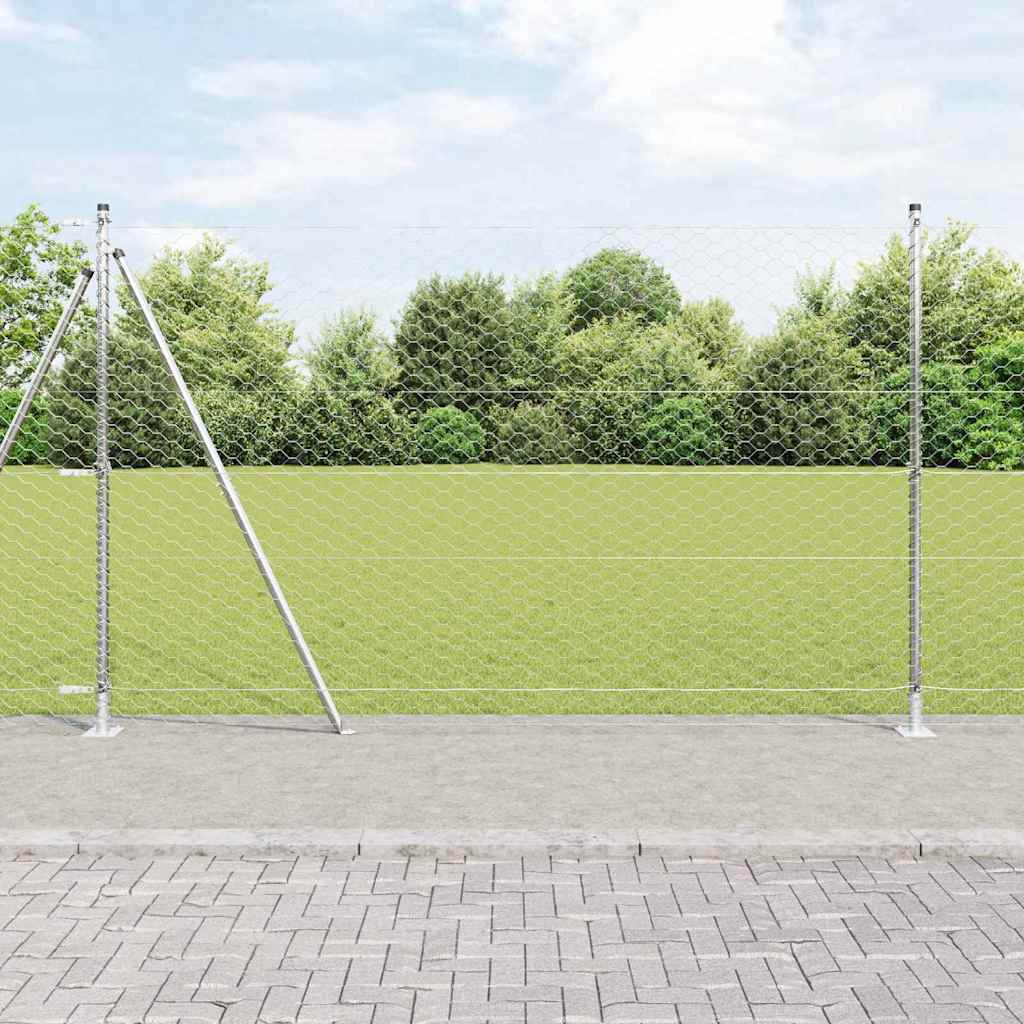 Sechseckzaun mit Betonsockel 50 x 1,5 m Verzinkter Stahl Silber