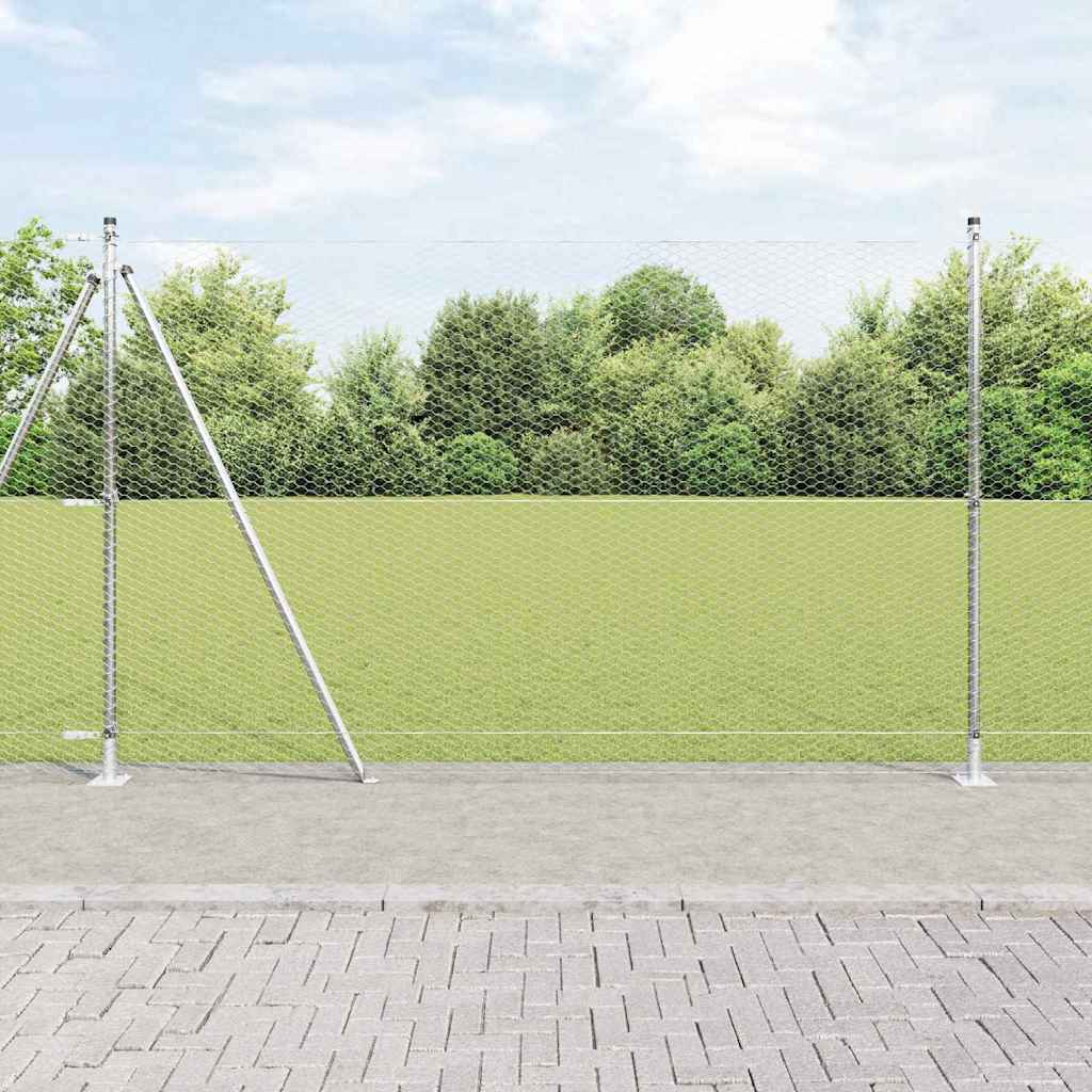 Sechseckzaun mit Betonsockel 50 x 1,6 m Verzinkter Stahl Silber