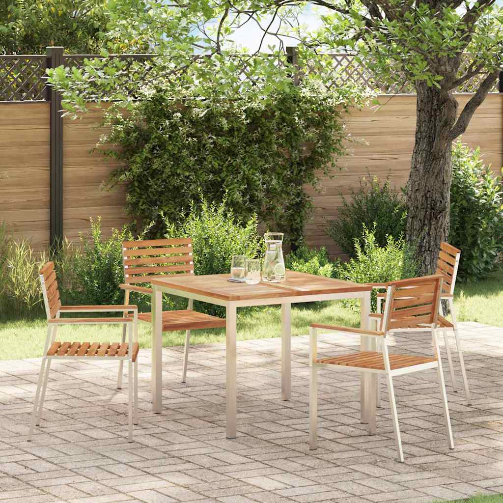 Gartenstuhl 4 stk. Massives Teakholz und Edelstahl