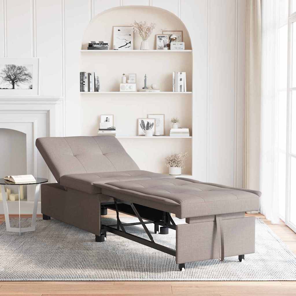Pull Out Sofa Bed Taupe 194 x 50 x 82 cm Stoff