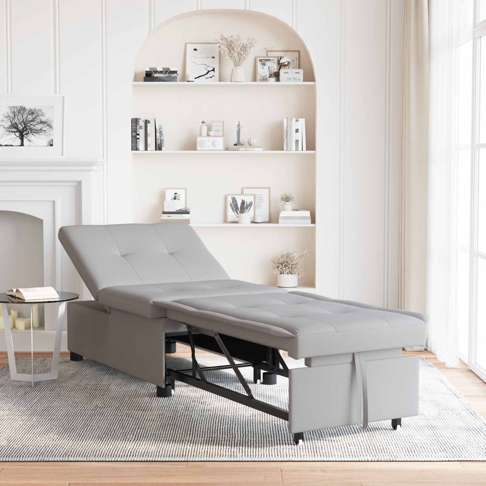 Pull Out Sofa Bed Grau 194 x 50 x 82 cm Stoff