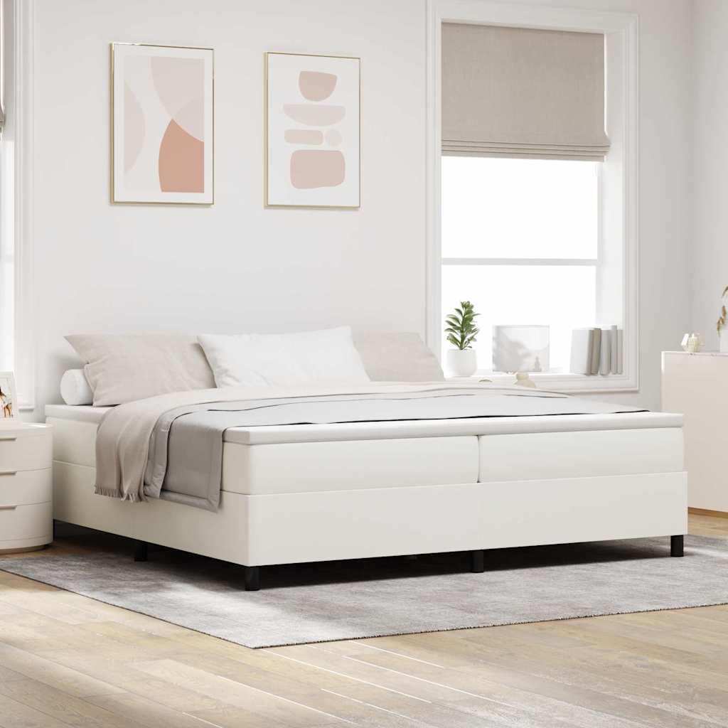 Boxspringbett Creme und Weiß 200 x 200 cm Cordstoff