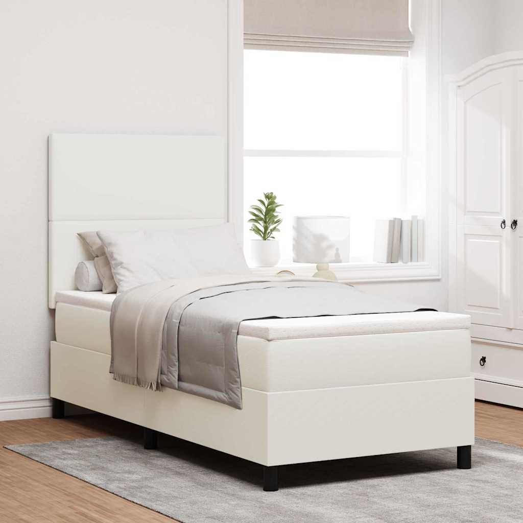 Boxspringbett mit Kopfteil Creme und Weiß 80 x 200 cm Cordstoff
