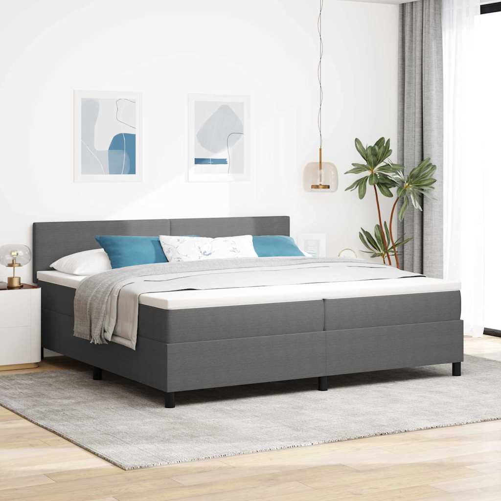 LED Boxspringbett Hellgrau und Weiß 200 x 200 cm Cordstoff