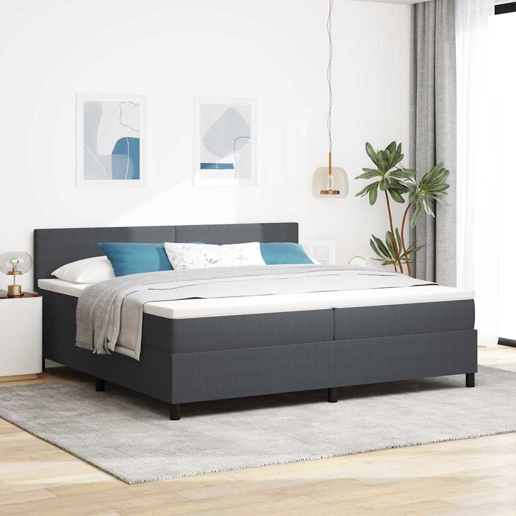 LED Boxspringbett Dunkelgrau und Weiß 200 x 200 cm Cordstoff