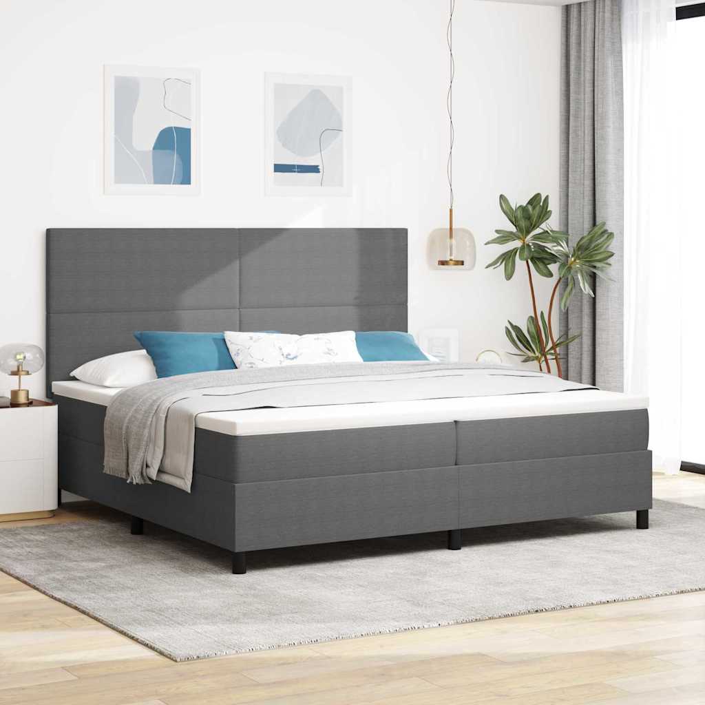 LED Boxspringbett Hellgrau und Weiß 200 x 200 cm Cordstoff