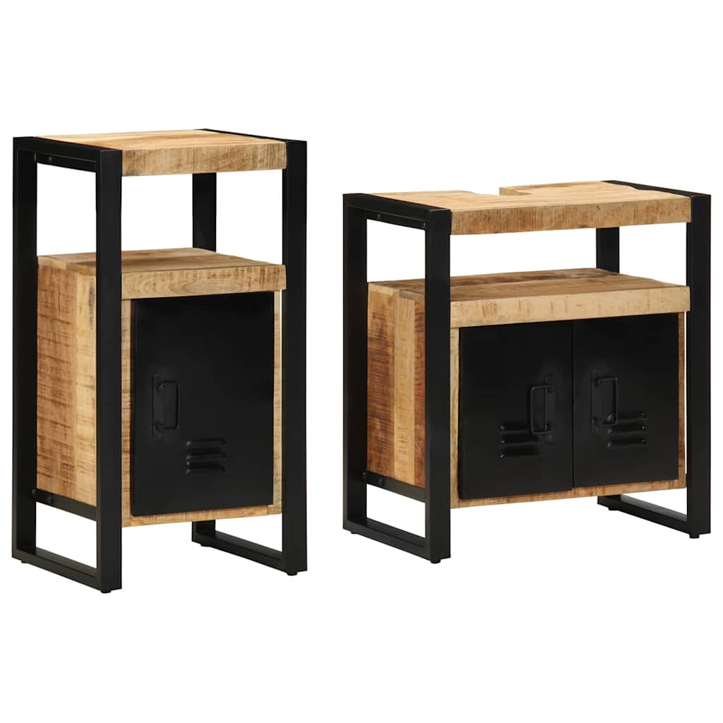 Badezimmermöbel-Set 2 Stk. Braun Massives rohes Mangoholz