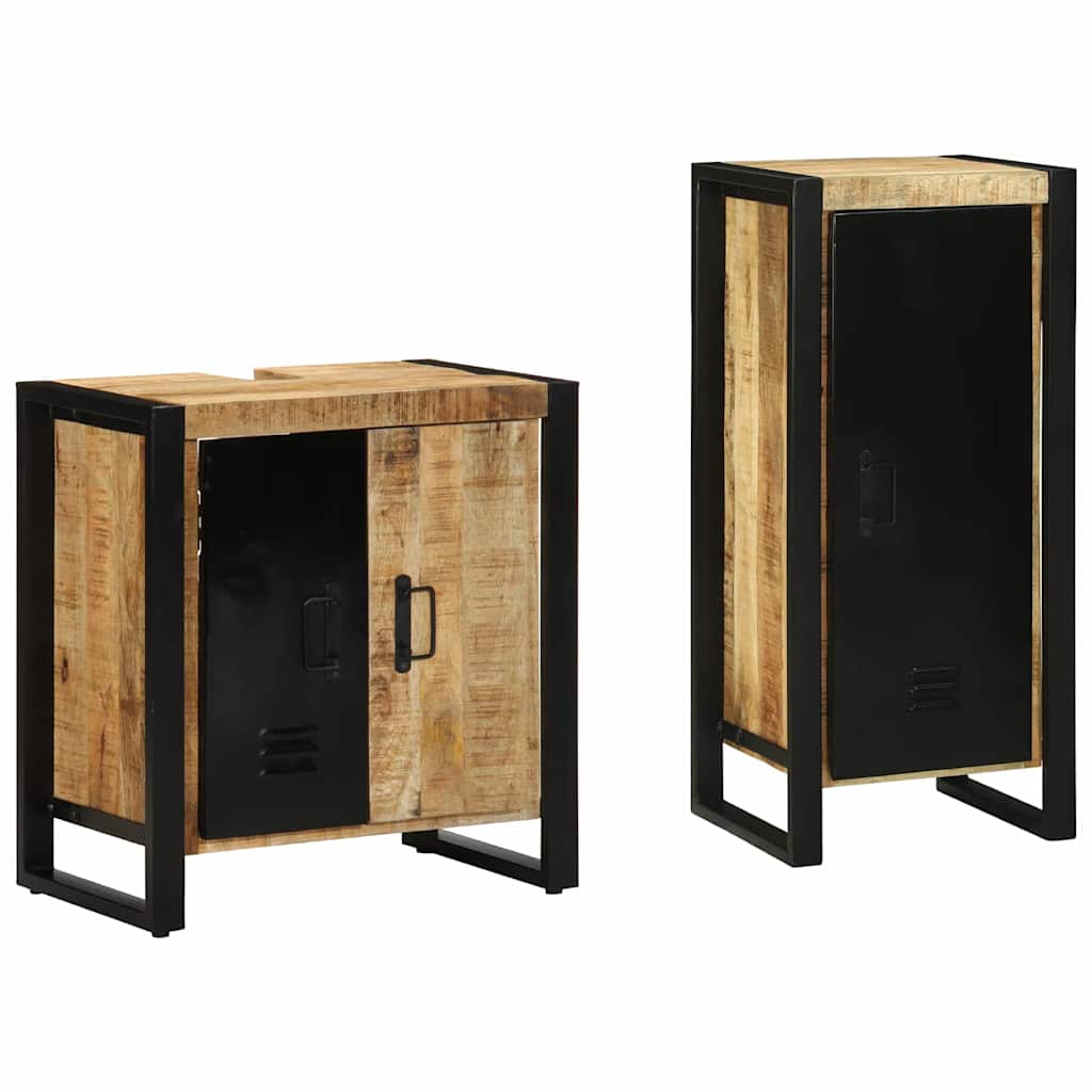 Badezimmermöbel-Set 2 Stk. Braun und Schwarz Massivholz Mango