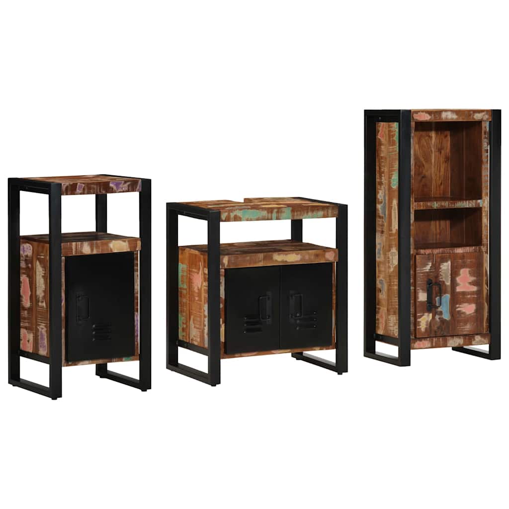 Badezimmermöbel-Set 3 Stk. Mehrfarbig und Schwarz