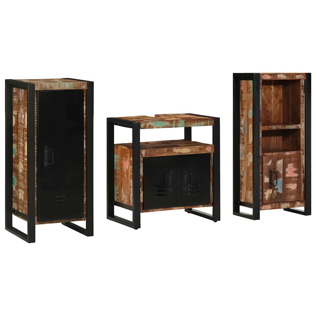 Badezimmermöbel-Set 3 Stk. Mehrfarbig und Schwarz