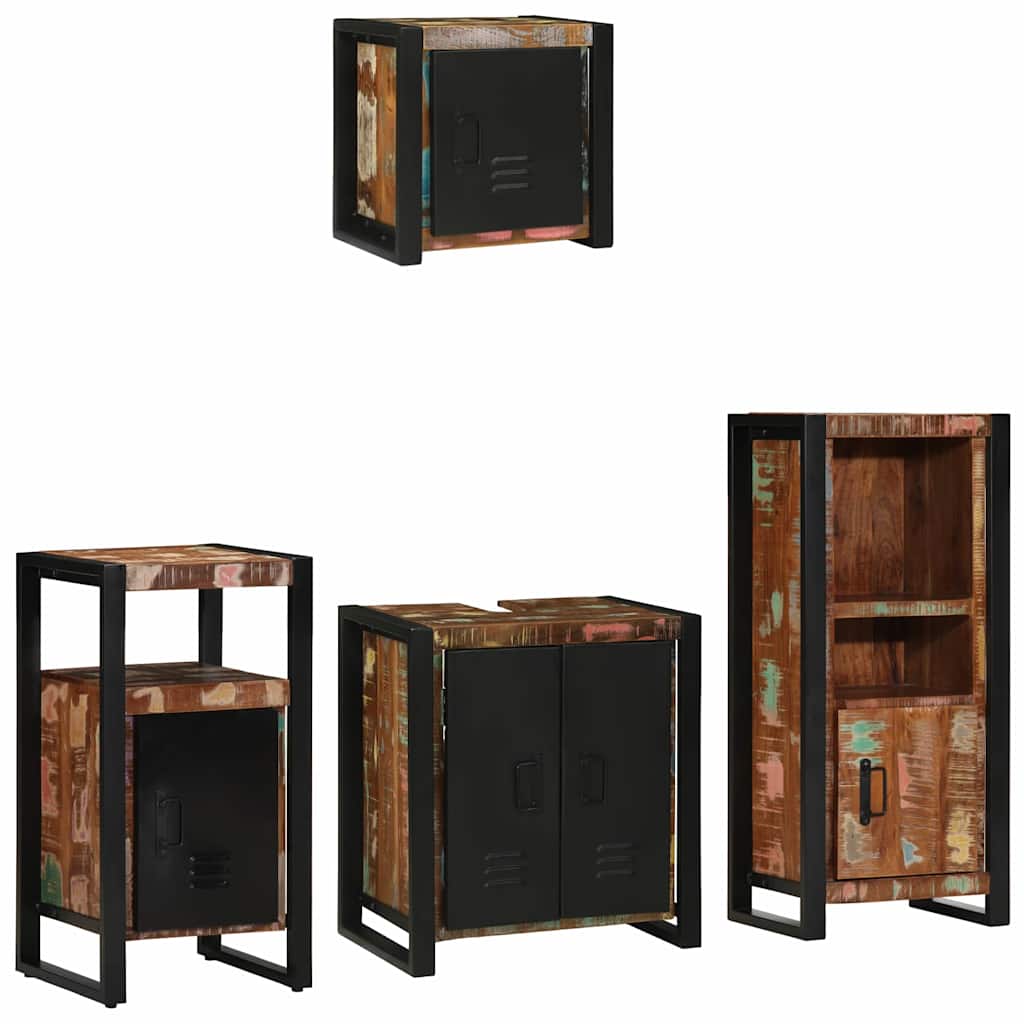 Badezimmermöbel-Set 4 Stk. Mehrfarbig und Schwarz
