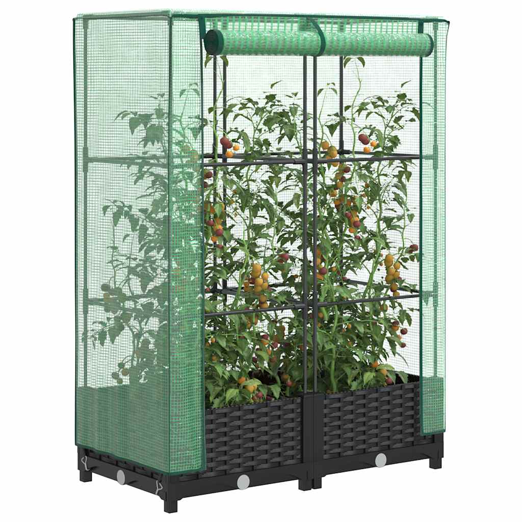 Hochbeet mit Gewächshaus-Aufsatz Rattan-Optik 80x40x123 cm