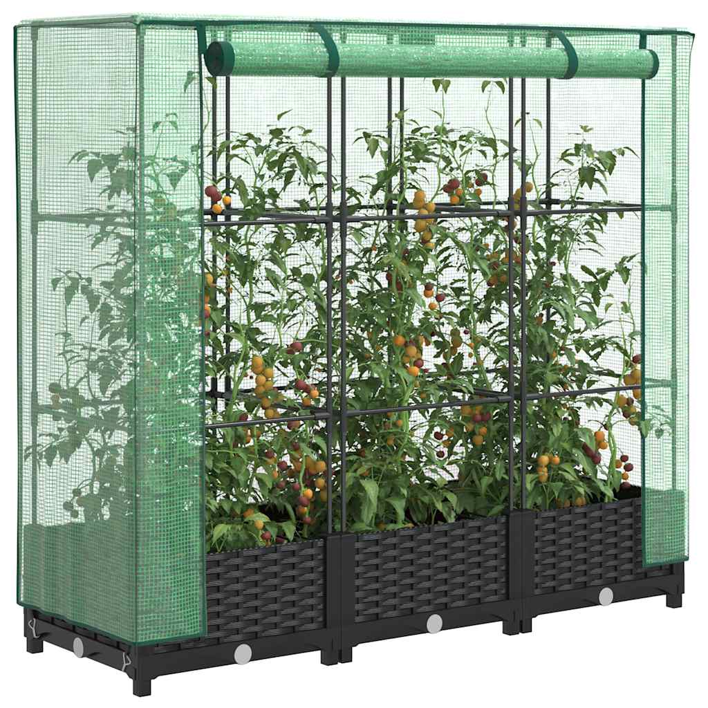 Hochbeet mit Gewächshausabdeckung Rattanoptik 120x40x123 cm