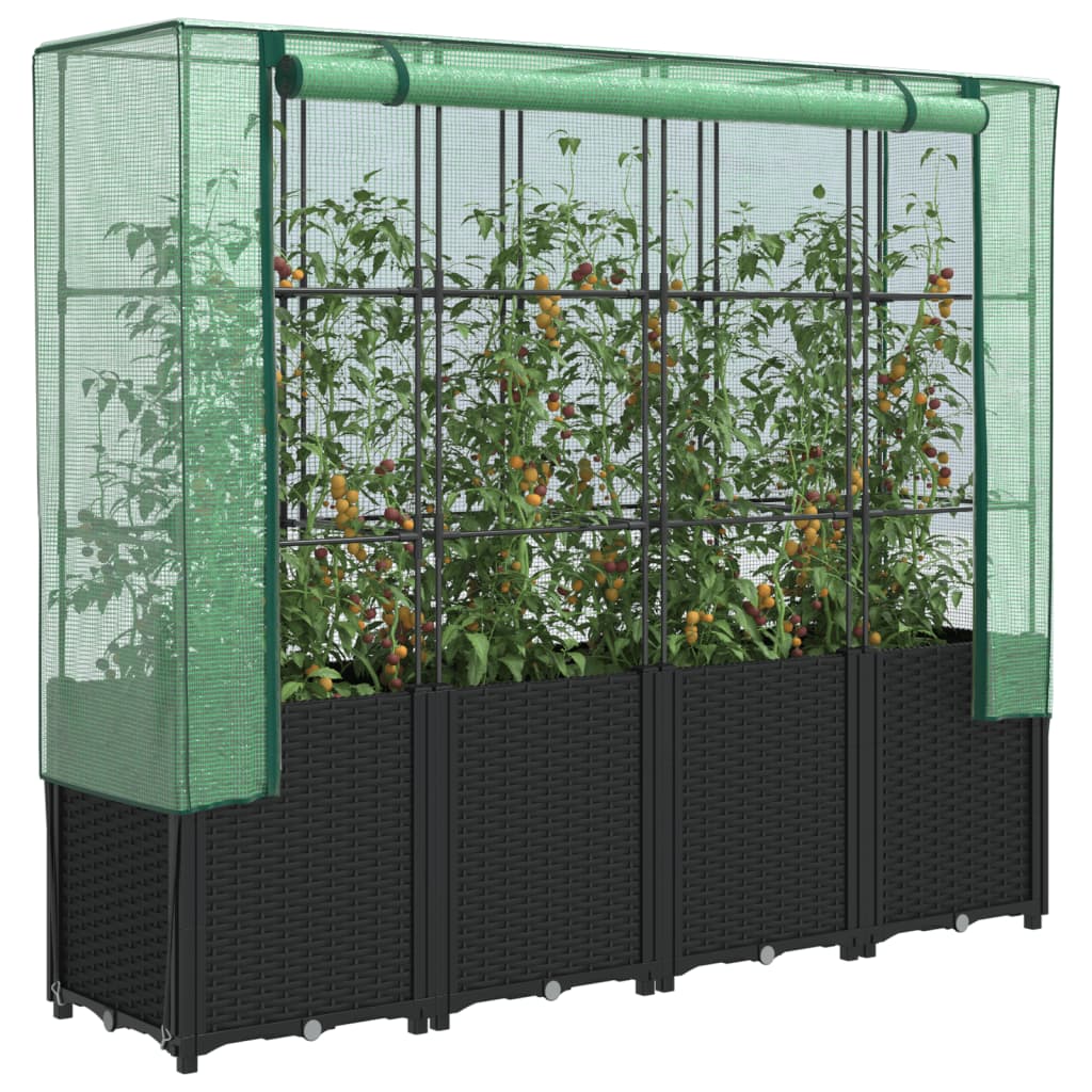 Hochbeet mit Gewächshausabdeckung Rattanoptik 160x40x153 cm