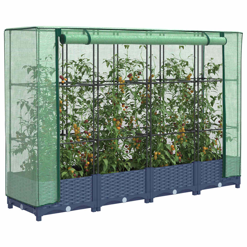 Hochbeet mit Gewächshausabdeckung Rattanoptik 160x40x123 cm