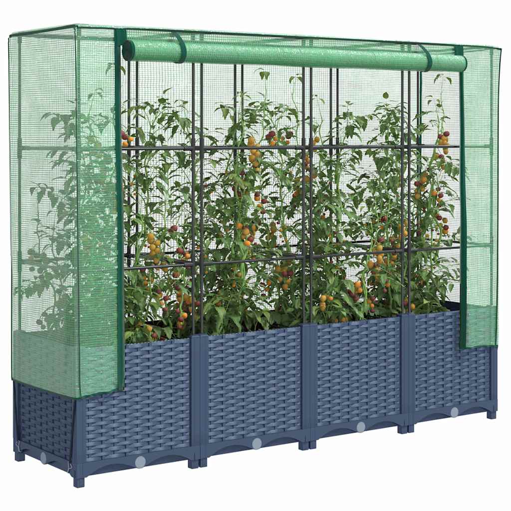Hochbeet mit Gewächshausabdeckung Rattanoptik 160x40x138 cm