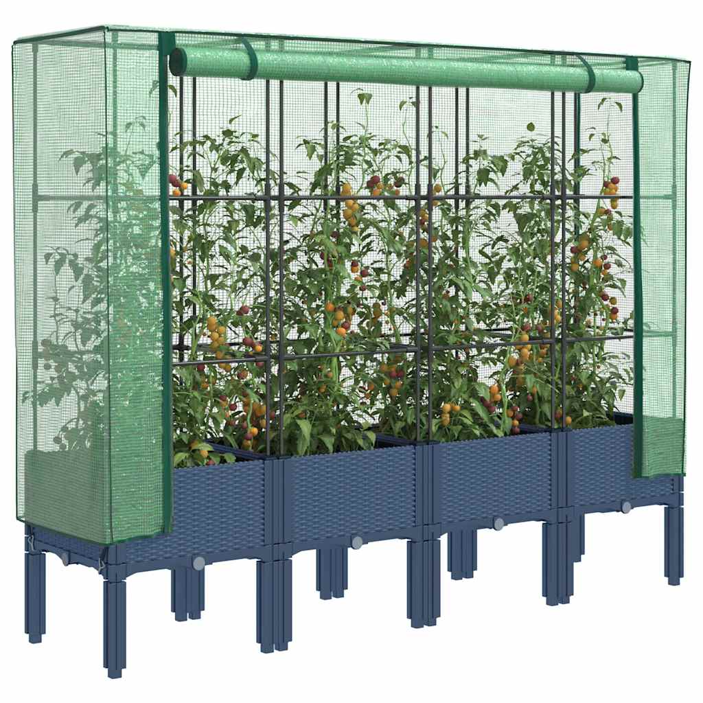 Hochbeet mit Gewächshaus-Aufsatz Rattan-Optik 160x40x140 cm