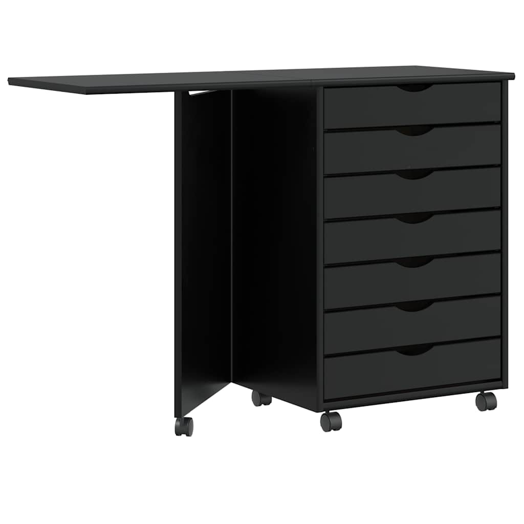 Rollschrank mit Schreibtisch MOSS Schwarz Massivholz Kiefer