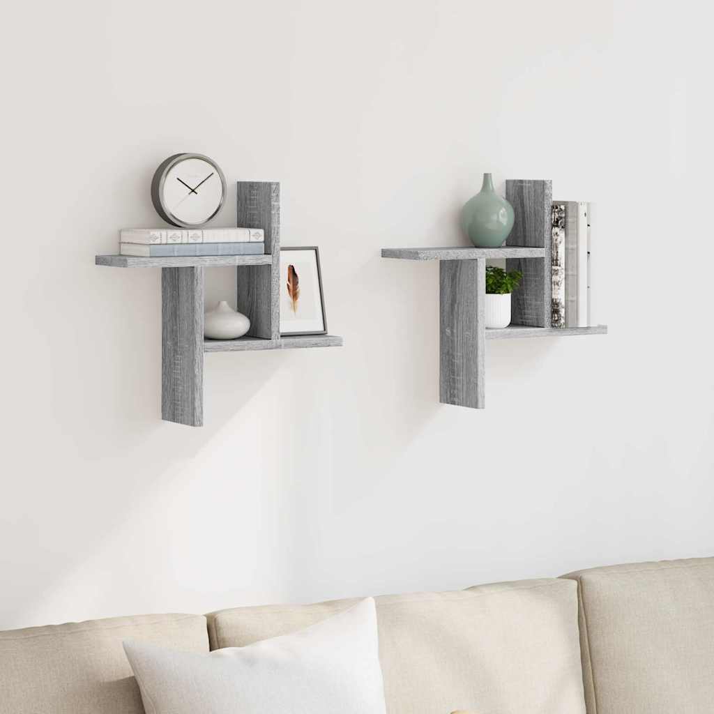 Wandregale 2 Stk. Grau Sonoma 38x12x38 cm Holzwerkstoff